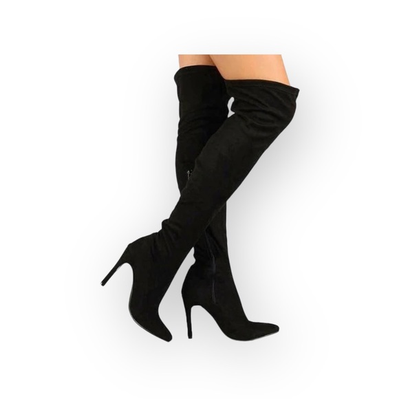Bebe 𖤐 Over the Knee Stiletto Heel Pointy Toe Boots 𖤐 Black Vegan Suede 𖤐 7.5 - Picture 15 of 16